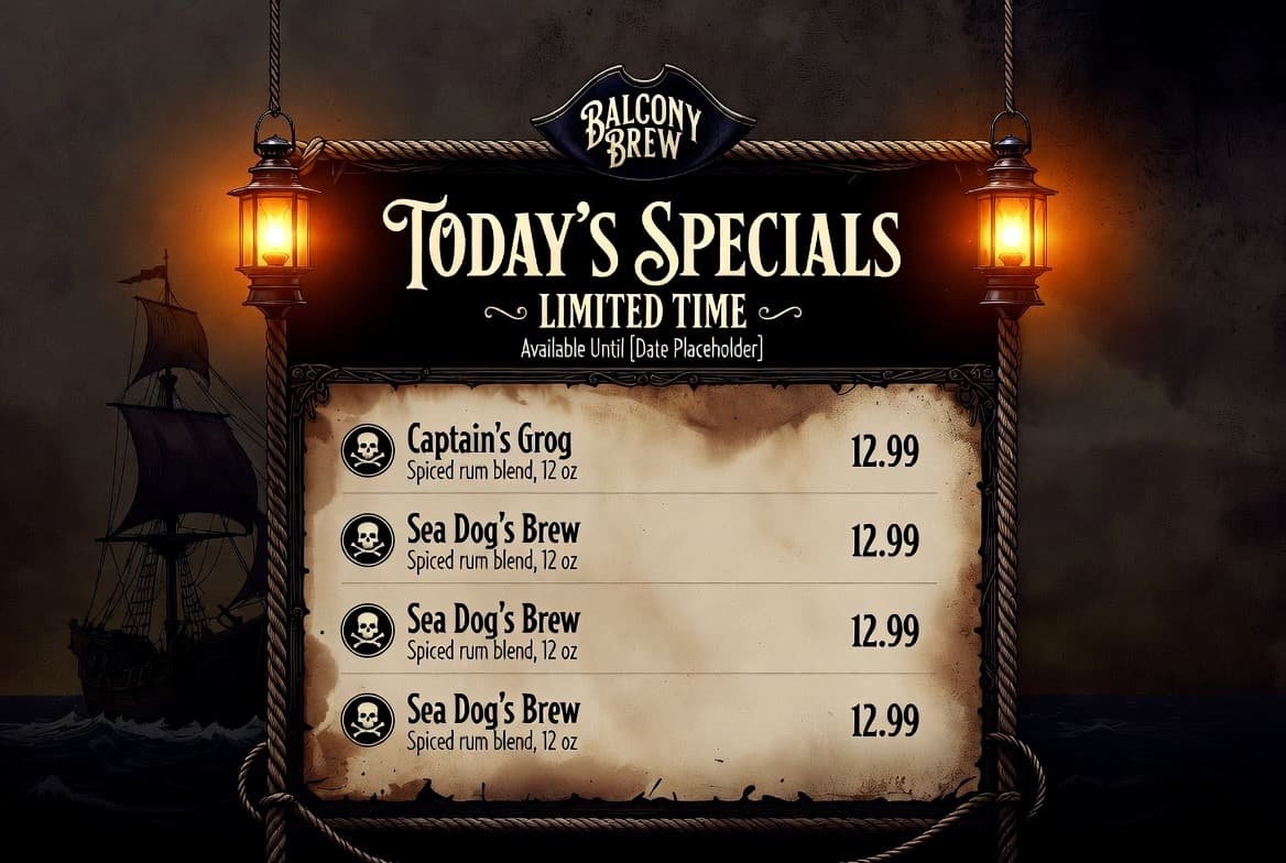 Today's specials menu board